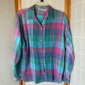 Collections Etc. Vintage Multicolor Flannel Button Up Shirt, M/L